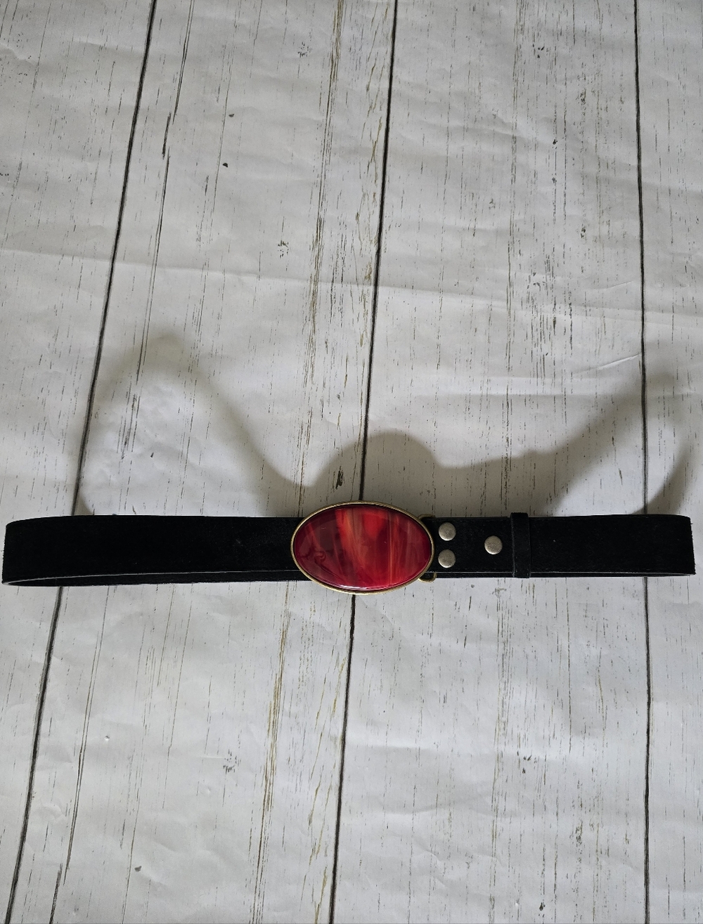 Red Resin Buckle Leather Belt